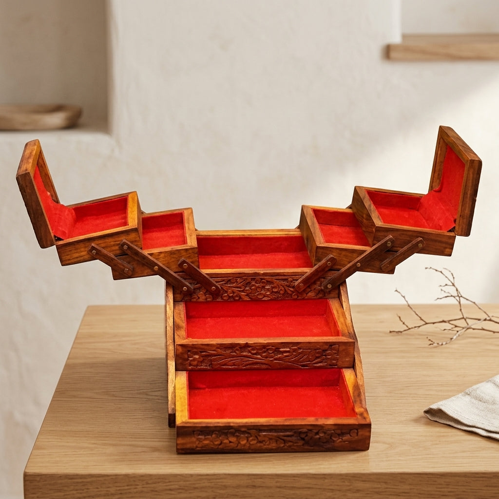 Handmade Wooden Singhar Jewellery Box – Multi-Compartment Sheesham Wood | Zaylwood