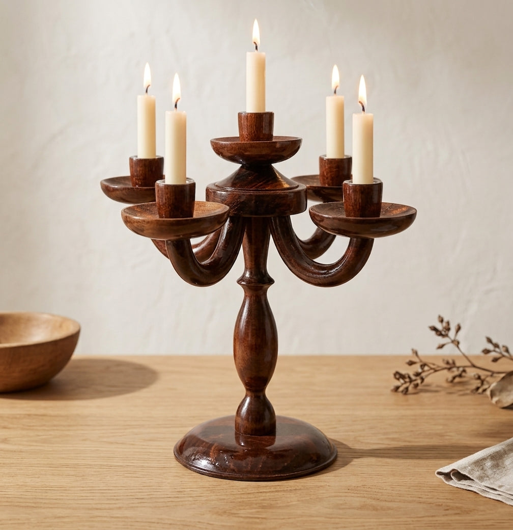 Wooden Candle Stand – Handmade Sheesham Wood Tabletop Decor | Zaylwood